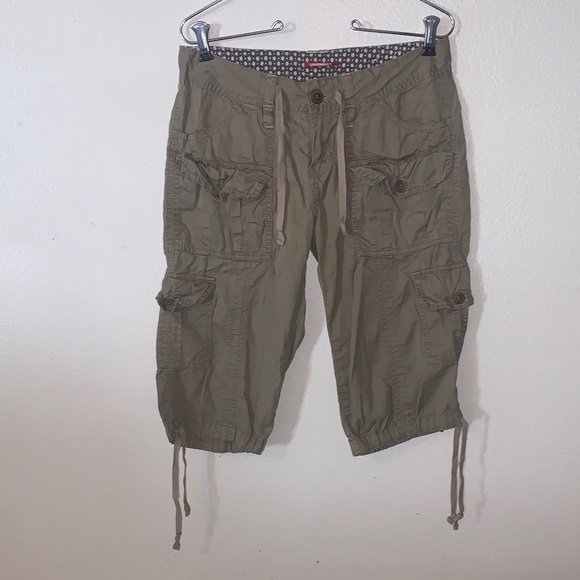 Vintage 00s Unionbay Beige Low Rise Cotton Cargo Capris Pants Boho Y2K Grunge - Picture 1 of 7